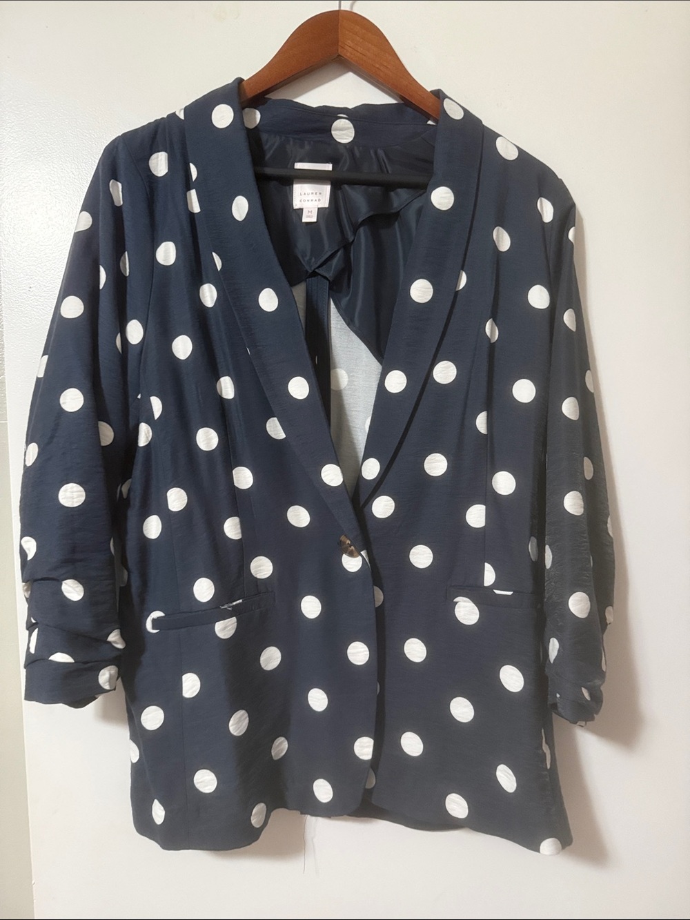 LC Lauren Conrad Navy Blue Polka Dot Blazer